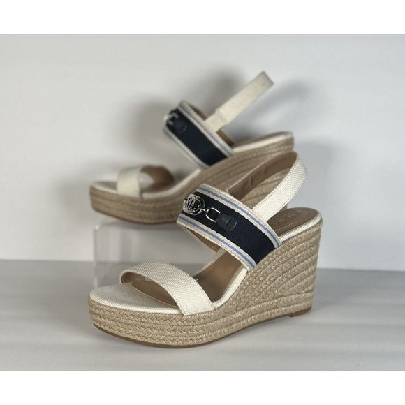 Lauren Ralph Lauren Shoes - LAUREN RALPH LAUREN 7.5 Hollyn Striped Canvas Espadrille Strappy Wedge Sandal
